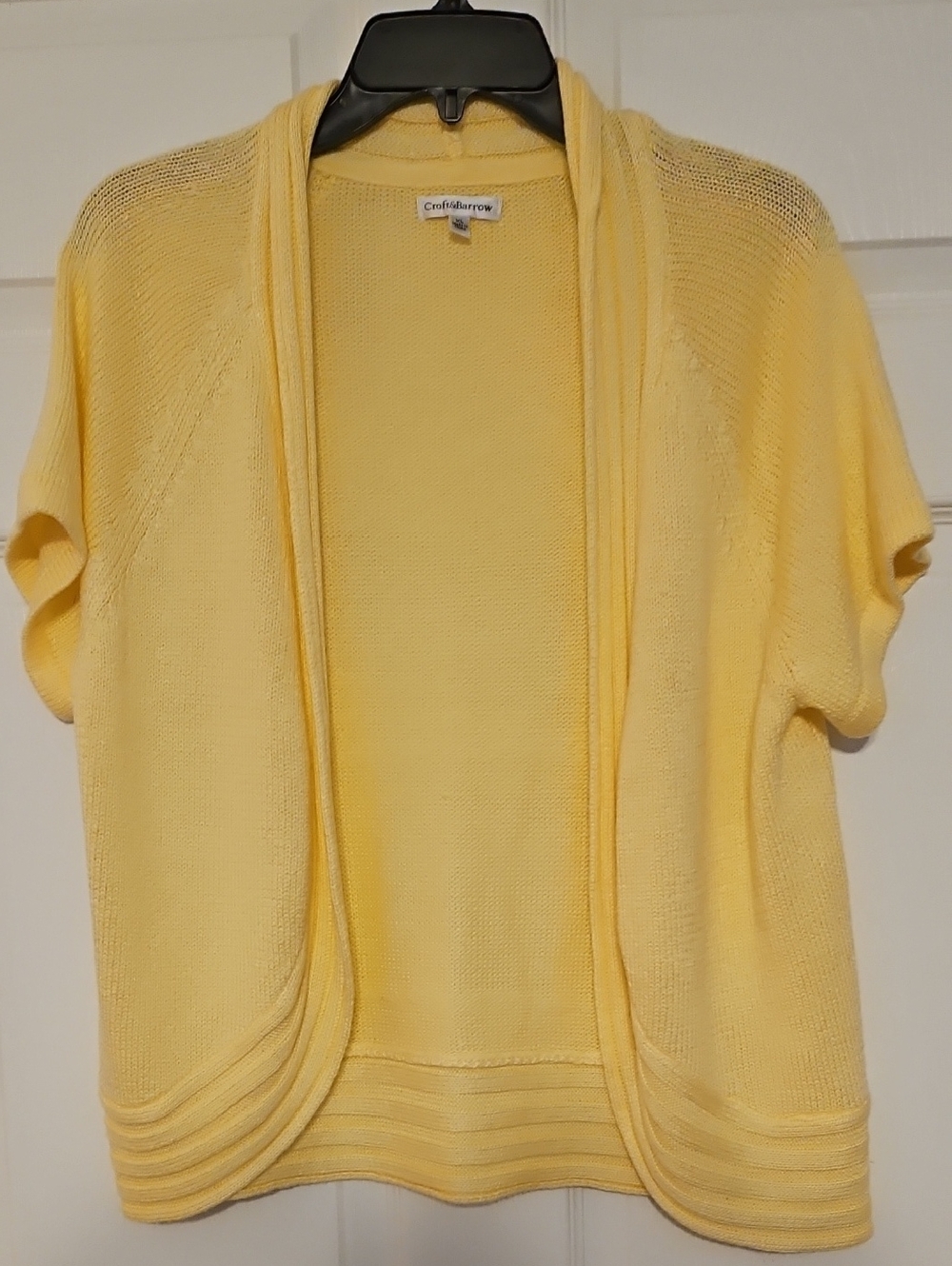 Croft & Barrow Pale Yellow Short Sleeve Open-Front Cardigan